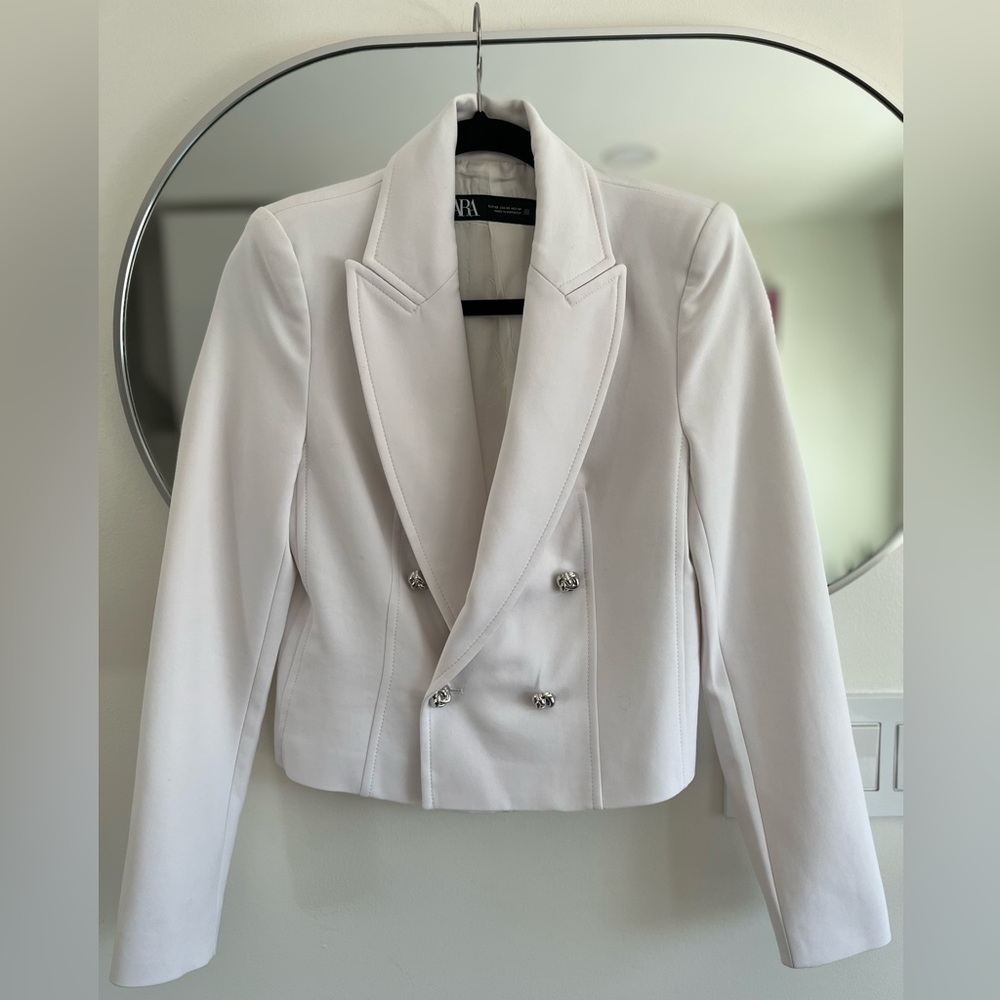 Zara Women's White Double-Breasted Blazer Size XS